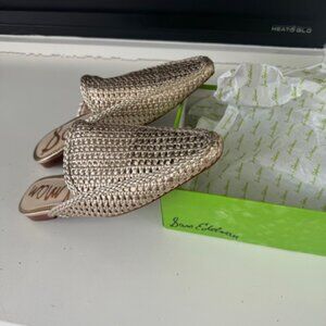 New in Box Sam Edelman Elva Gold Leather Mules Size 9.5